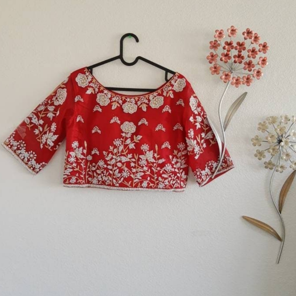 Red Net Lehenga Blouse With Net Dupatta - image 3